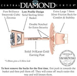14K Gold Posts & Sterling Silver Princess Cut CZ Stud Earrings w/Pure Brilliance Zirconia, 1.50-4.00ctw