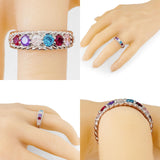 Central Diamond Center Rope Mothers Birthstone Ring with 1 to 10 Simulated Birthstones, Sterling Silver, 10K or 14K Gold