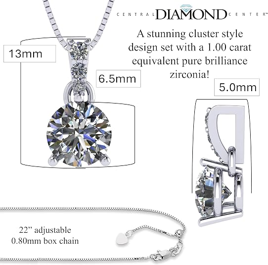 3 Prong Round Solitaire Simulated Diamond Necklace in Solid Sterling Silver with Pure Brilliance Zirconia