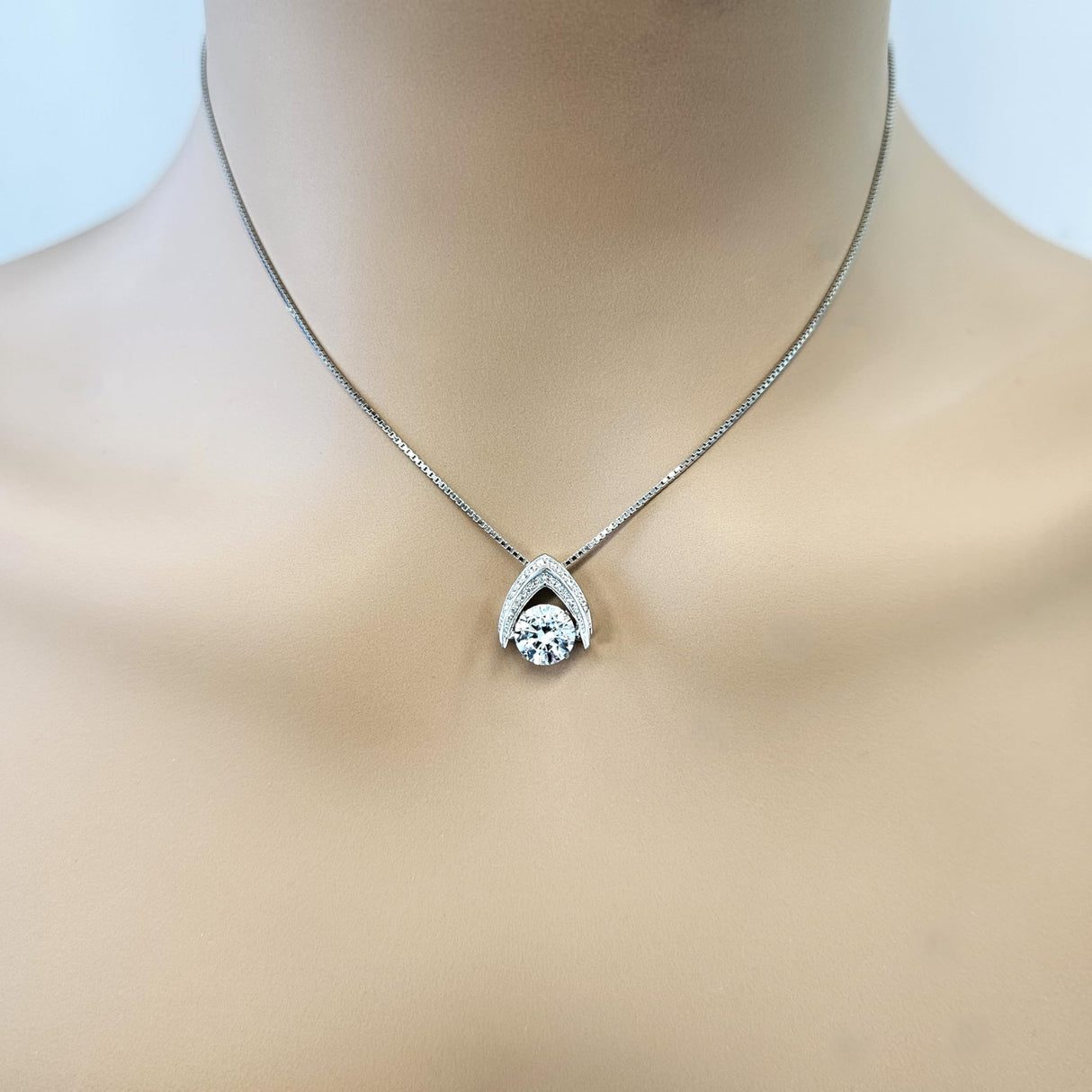 Central Diamond Center Ultimate Omega Dancing Gemstone Necklace in 925 Sterling Silver w/Pure Brilliance Zirconia