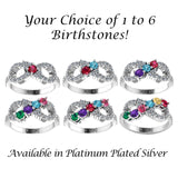 Central Diamond Center Infinity Mothers Rings w/ 1 to 6 Simulated Birthstones in Sterling Silver,  10K or 14K Gold