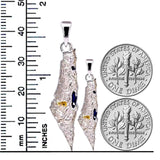 Central Diamond Center Israel Map Necklace/Pendant-Sterling Silver Am Israel Chai on Back Side-3D Map of Israel Large & Small