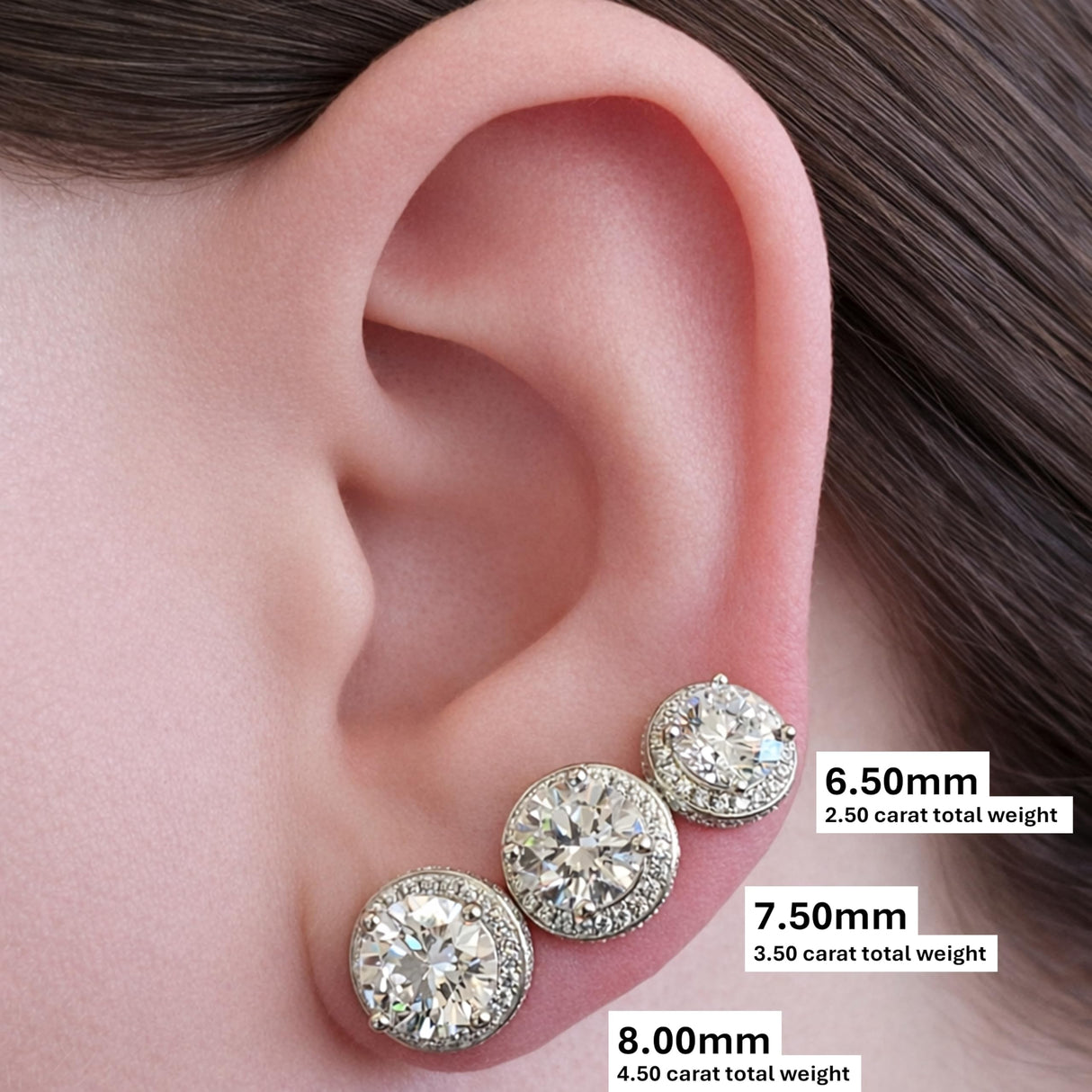 Round Halo Stud Earrings 0.85cttw-4.50cttw in Sterling Silver w/Pure Brilliance Zirconia, Hypoallergenic