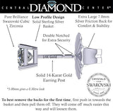 14K Gold Posts & Sterling Silver Princess Cut CZ Stud Earrings w/Pure Brilliance Zirconia, 1.50-4.00ctw