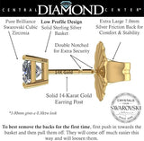 14K Gold Posts & Sterling Silver Princess Cut CZ Stud Earrings w/Pure Brilliance Zirconia, 1.50-4.00ctw