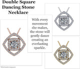 Central Diamond Center Double Square Dancing Gemstone Necklace for Women in Sterling Silver w/Pure Brilliance Zirconia