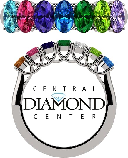 Central Diamond Center Oval Cut  Lucita Mothers Rings w/ 1 to 7 Simulated Birthstones in Sterling Silver, 10K or 14K Gold