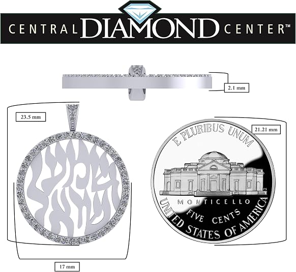 Central Diamond Center Shema Israel Partial Hebrew Prayer Pendant Necklace in Sterling Silver w/ Pure Brilliance Zirconia CZ