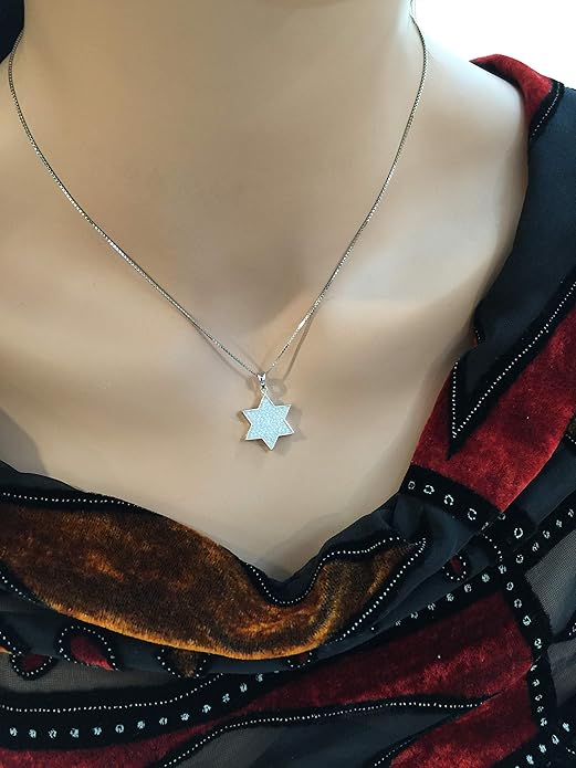 Central Diamond Center Star of David Pendant Sterling Silver and Pure Brilliance CZ w/Box Chain(20mm x 16mm)