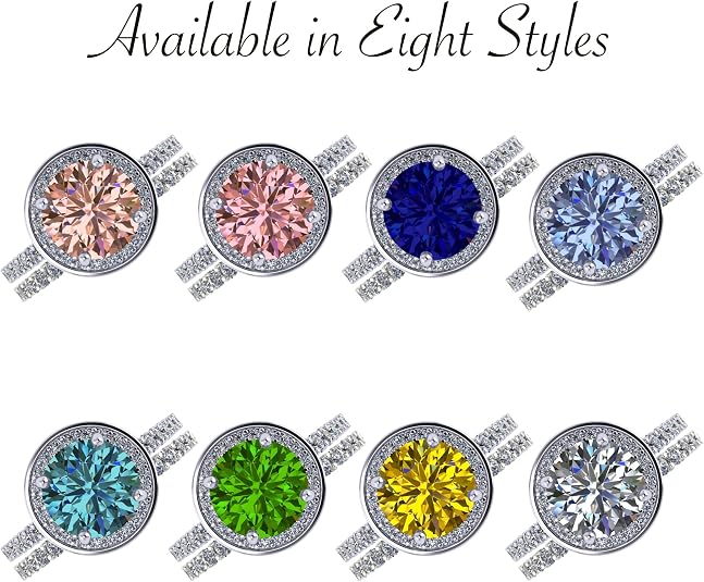NANA Jewels Sterling Silver Round Cut Wedding Set Engagement Rings for Women - Choose Simulated Morganite, Citrine, Aquamarine & More
