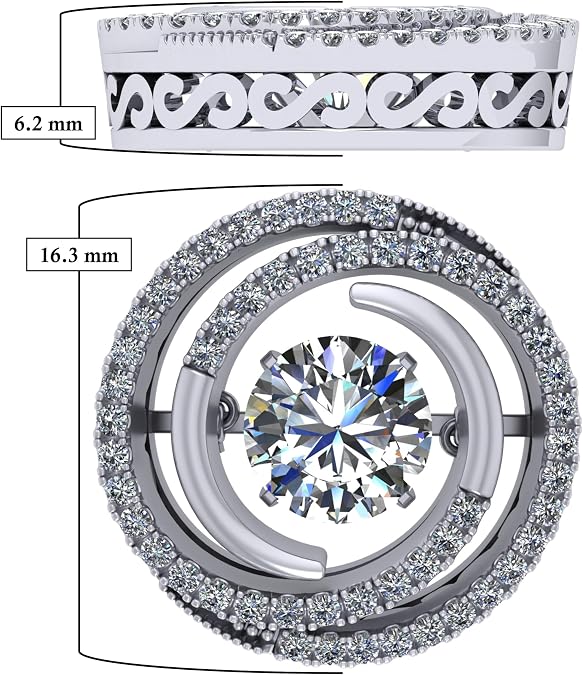 Central Diamond Center Circle Swirl Dancing Gemstone Dangle Earrings or Necklace in Sterling Silver w/Pure Brilliance Zirconia