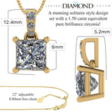 Princess Cut Solitaire Necklace, 4 Prong Sterling Silver w/Pure Brilliance Zirconia, 6.0mm, 7.0mm & 8.0mm