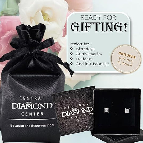 14K Gold Posts & Sterling Silver Princess Cut CZ Stud Earrings w/Pure Brilliance Zirconia, 1.50-4.00ctw