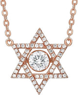 Central Diamond Center Star of David Dancing Gemstone Necklace for Women, Sterling Silver w/Pure Brilliance CZ, Chain Attached