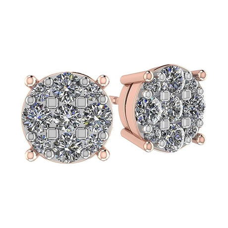 Diamond Stud Earrings CVD Lab Grown Diamonds solid 14K post & Silver basket, 7 or 9 Stone Cluster