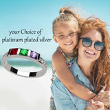 Central Diamond Center Princess w/Sides Mothers Rings with 1 to 6 Simulated Birthstones, Sterling Silver, 10K or 14K Gold