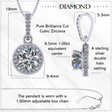 Round Simulated Diamond Solitaire Necklace/Pendant- Double Halo from 1 to 3 carat center- Sterling Silver
