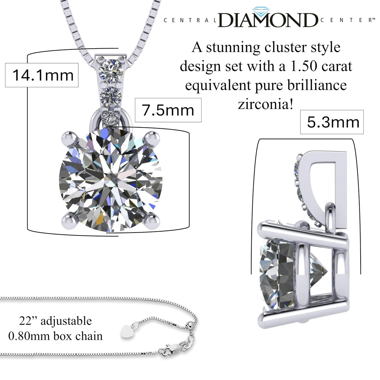 4 Prong Round Solitaire Simulated Diamond Necklace in Solid Sterling Silver with Pure Brilliance Zirconia