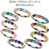 Central Diamond Center U'r Family Ring w/ 1 to 9 Simulated Birthstones in Sterling Silver, 10k, 14K Gold, Mothers Rings