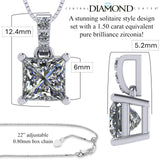 Princess Cut Solitaire Necklace, 4 Prong Sterling Silver w/Pure Brilliance Zirconia, 6.0mm, 7.0mm & 8.0mm