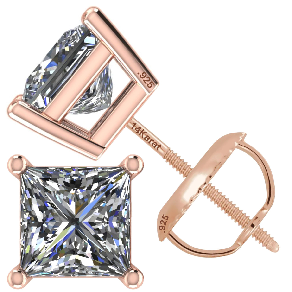 0.20ct-0.30ct CVD-Lab-Grown Diamond Stud Earrings (E-F, VS-SI), Solid 14K Gold & Silver, Threaded or Friction Post