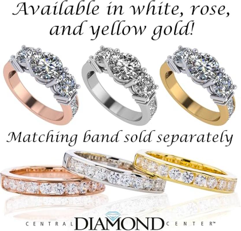 Central Diamond Center 3 Stone Past Present Future Ring your choice Gold-Silver Cz-2.50ctw & 3.50ctw