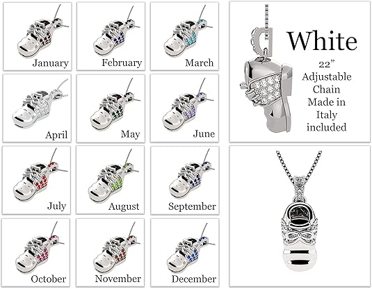 Baby Shoe Birthstone Necklace Pendant w/Pure Brilliance Zirconia - Gold Plated Silver, Solid 10K Gold or 14K Gold