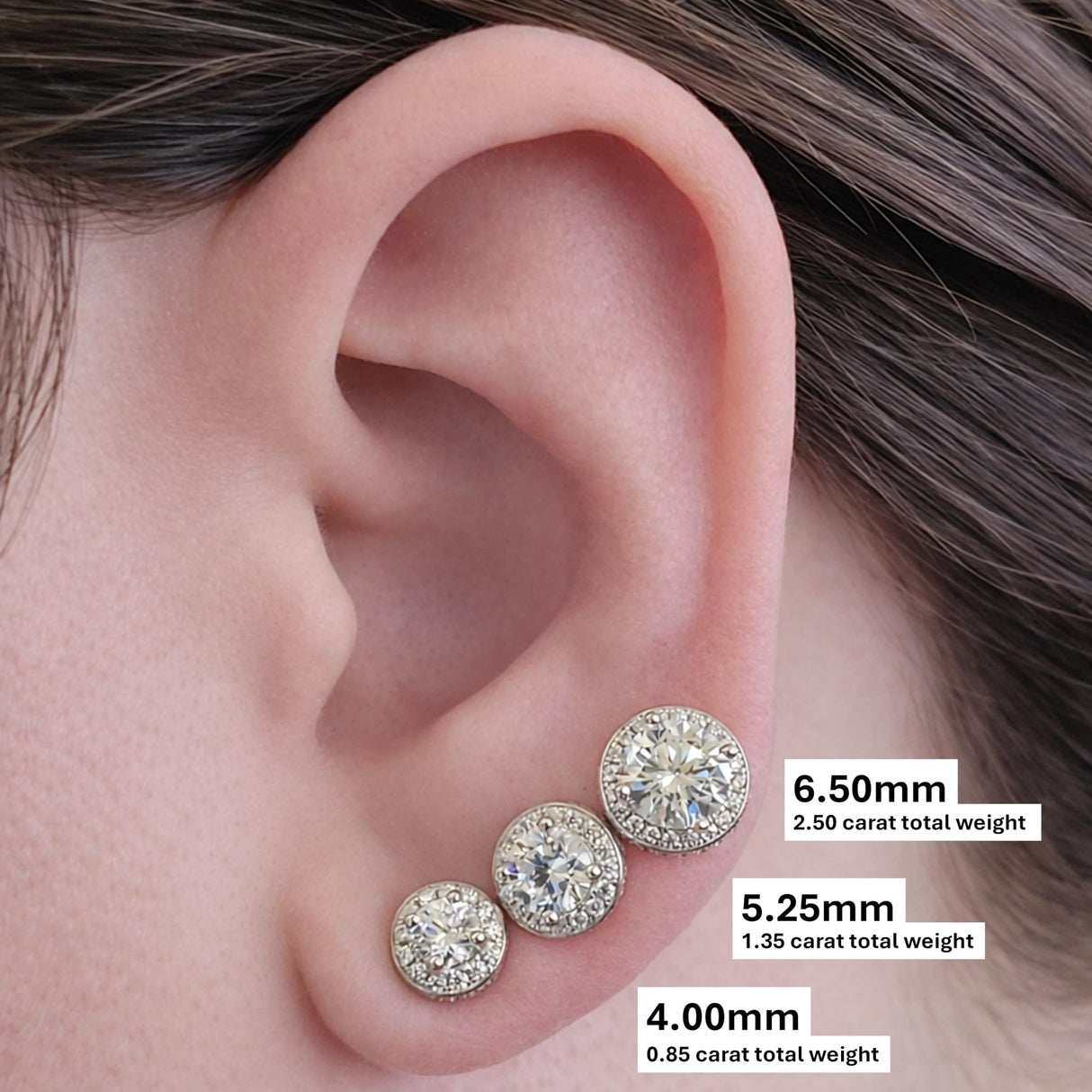 Round Halo Stud Earrings 0.85cttw-4.50cttw in Sterling Silver w/Pure Brilliance Zirconia, Hypoallergenic