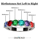 Central Diamond Center Shared Prong w/ Sides Mothers Birthstone Ring w/ 1-6 Simulated Gemstones in Sterling Silver, 10K, or 14K Gold