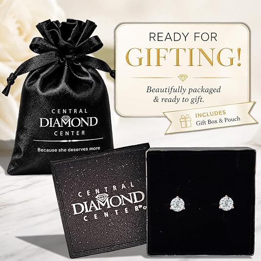 14K Gold Post & Sterling Silver Pure Brilliance Zirconia 3 Prong Martini Style Stud Earrings 1.0ct to 4ct