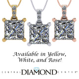 Princess Cut Solitaire Necklace, 4 Prong Sterling Silver w/Pure Brilliance Zirconia, 6.0mm, 7.0mm & 8.0mm