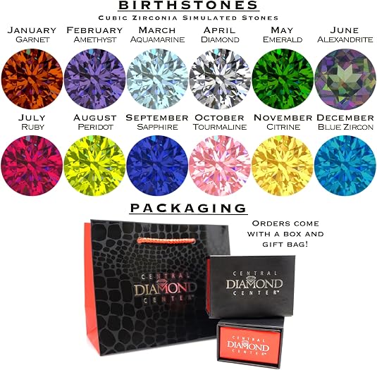 Central Diamond Center Princess Mothers Birthstone Ring w/Accent CZs on 3 Sides w/1-6 Simulated Gemstones in Silver, 10K or 14K Gold