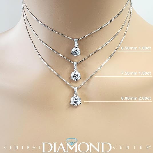 3 Prong Round Solitaire Simulated Diamond Necklace in Solid Sterling Silver with Pure Brilliance Zirconia