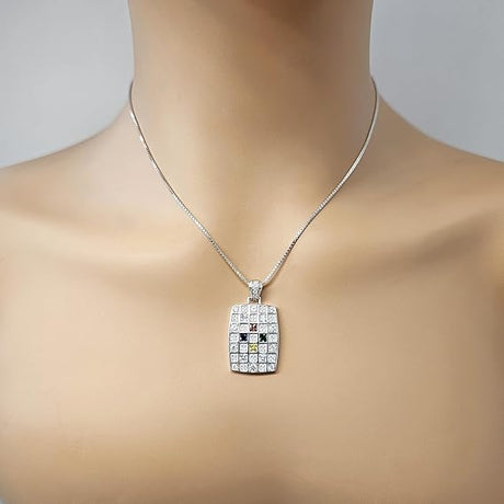 Central Diamond Center Dog Tag Mother's Necklace w/ 1 to 8 Simulated Birthstones in Silver, 10K, or 14K Gold