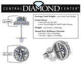 Round Halo Stud Earrings 0.85cttw-4.50cttw in Sterling Silver w/Pure Brilliance Zirconia, Hypoallergenic