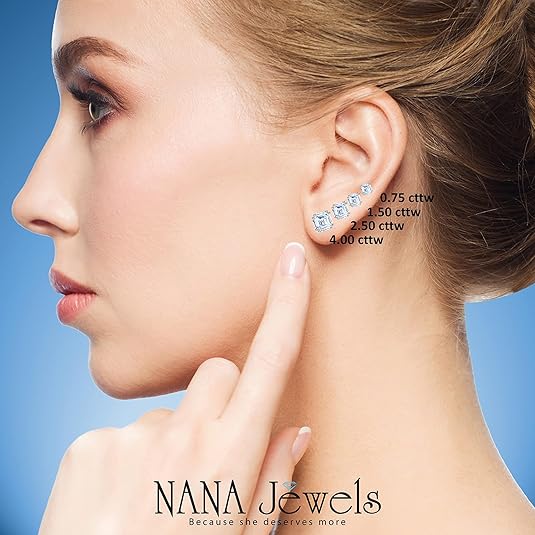 NANA Jewels Asscher Cut 14K Solid Gold Posts & Sterling Silver Simulated Diamond Stud Earrings 0.75 to 4.00ctw CZ