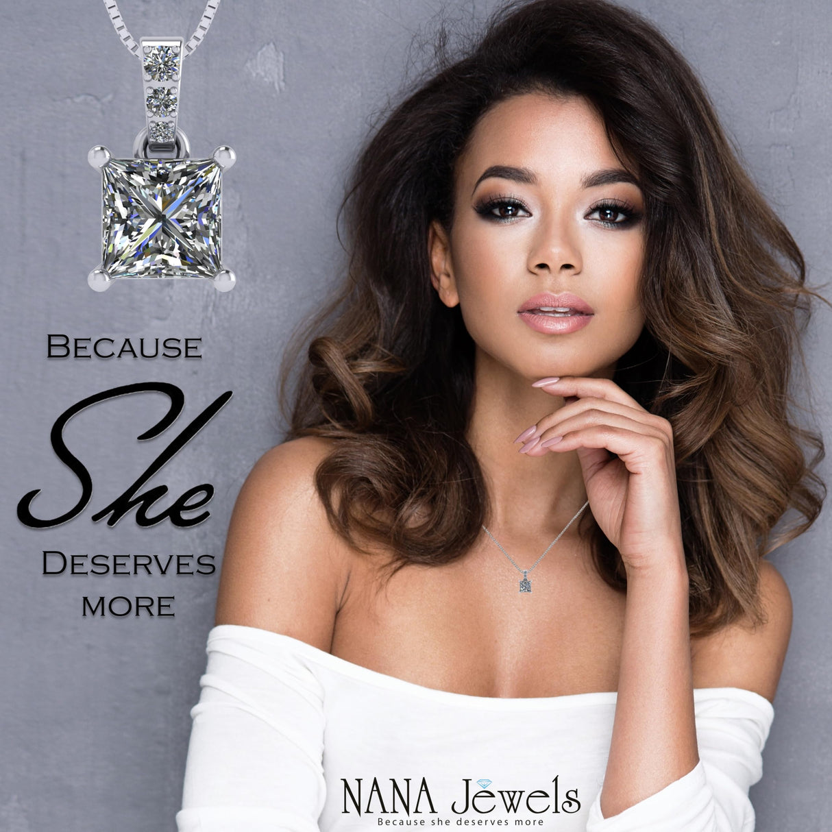 Princess Cut Solitaire Necklace, 4 Prong Sterling Silver w/Pure Brilliance Zirconia, 6.0mm, 7.0mm & 8.0mm