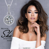 Round Simulated Diamond Solitaire Necklace/Pendant- Double Halo from 1 to 3 carat center- Sterling Silver