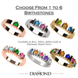 Central Diamond Center Straight Bar Mother's Ring Simulated Birthstone Ring w/ 1-6 Stones - Sterling Silver, 10K or 14K Gold