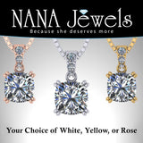 NANA Jewels Cushion Cut CZ Simulated Diamond Solitaire Necklace Sterling Silver 7-8mm Cubic Zirconia, 2.00ct & 3.00ct