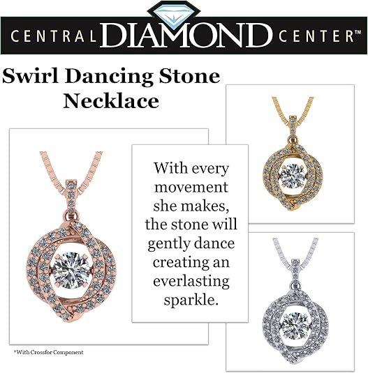 Central Diamond Center Swirl Dancing Gemstone Necklace for Women in Solid 925 Sterling Silver w/Pure Brilliance Zirconia CZ
