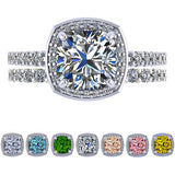 NANA Jewels Sterling Silver Cushion Cut Wedding Set Engagement Rings for Women - Choose Simulated Morganite, Citrine, Aquamarine & More