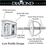 Central Diamond Center Princess Cut CVD Lab-grown Diamond Stud Earrings 14K solid Gold from 0.20ct to 2.00ct E-F VS-SI