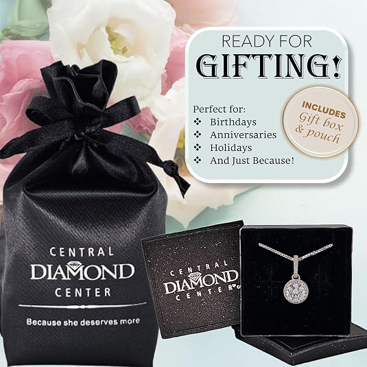 Round Simulated Diamond Solitaire Necklace/Pendant- Double Halo from 1 to 3 carat center- Sterling Silver