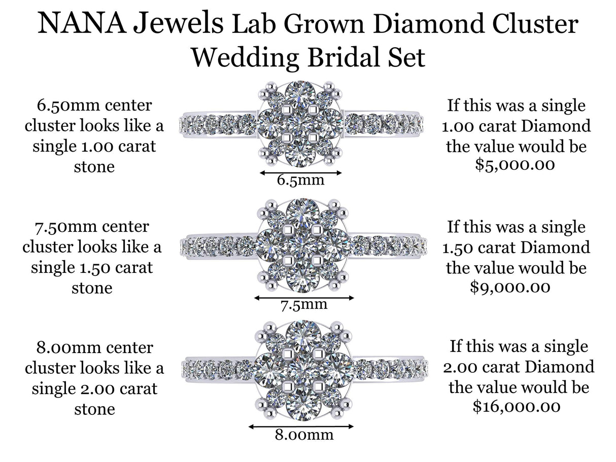 Lab Created CVD Diamond Cluster Center Wedding Bridal Set 10kt Gold