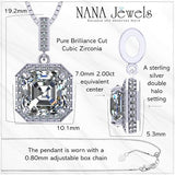 NANA Asscher Cut Halo CZ Simulated Diamond Solitaire Necklace Sterling Silver 7mm Zirconia Center Gemstone