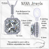 NANA Asscher Cut Halo CZ Simulated Diamond Solitaire Necklace Sterling Silver 7mm Zirconia Center Gemstone