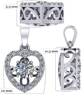 Central Diamond Center Heart Dancing Gemstone Necklace for Women in 925 Sterling Silver w/Pure Brilliance Zirconia
