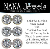 Round Halo Simulated Diamond Stud Earrings, 925 Sterling Silver & Hypoallergenic Post 2.50-3.00ctw CZ