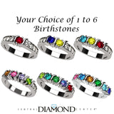 Central Diamond Center S-Bar with Sides Mothers Birthstone Ring in Sterling Silver, 10K or 14K Gold w/ 1-6 Simulated Gemstones